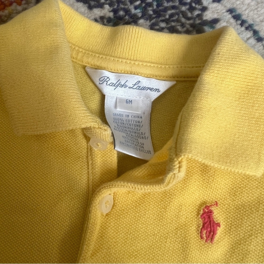 Ralph Lauren Baby Girl Yellow Ruffle Polo Dress Size 6M - Picture 2 of 3